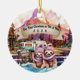 Första julparet RV Camping Newlyed Julgransprydnad Keramik