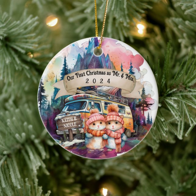Första julparet RV Camping Newlyed Julgransprydnad Keramik (Träd)
