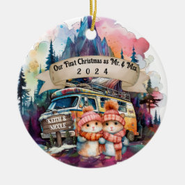 Första julparet RV Camping Newlyed Julgransprydnad Keramik