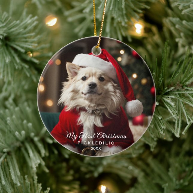 Första julpet Hund Funny Photo Ornament (Träd)