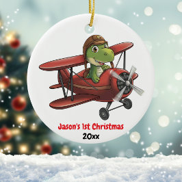 Första julplanet och Dinosaur Pilot Anpassningsbar Julgransprydnad Keramik
