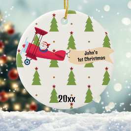 Första julplanet och Santa Träd Boy Anpassningsbar Julgransprydnad Keramik