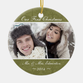 Första julprydnad för grön nygift person julgransprydnad keramik