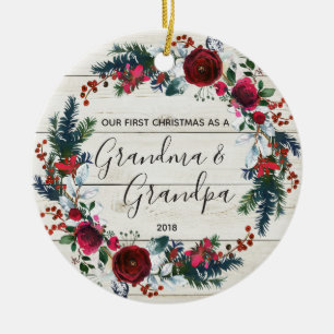 Första julprydnad för mormor & för morfar julgransprydnad keramik