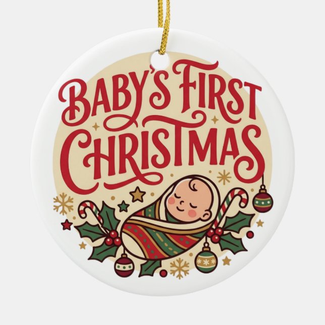 Första julprydnaden för bebis julgransprydnad keramik (Framsidan)