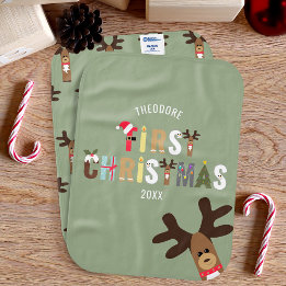 Första julrenens Grönt Baby Burp Cloth Bebistrasa