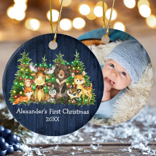 Första julskogen Animals Ljus Blue PHOTO Julgransprydnad Keramik
