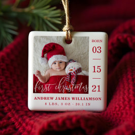 Första julskript Baby födelsetal och foto Julgransprydnad Keramik