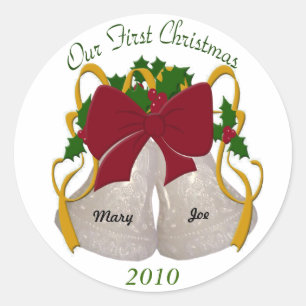 Första julstämningen i Bröllop Klockor Stickers Runt Klistermärke