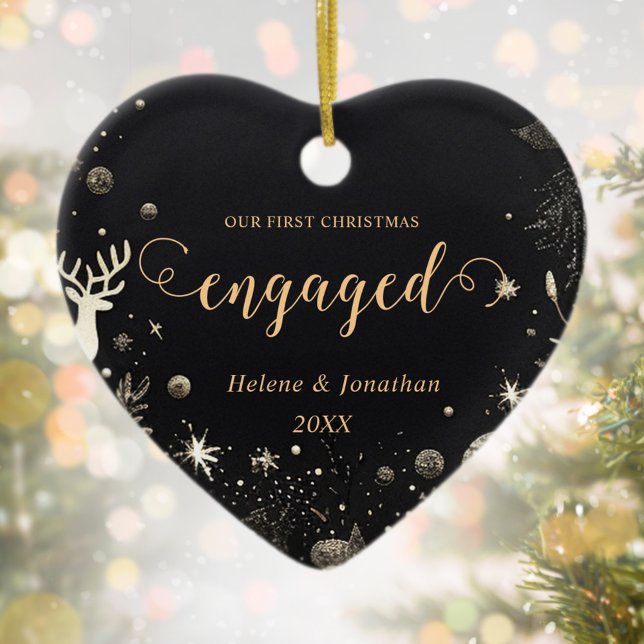 Första julstämningen i modern Elegant i Guld Julgransprydnad Keramik (First Christmas Engaged Gold Modern Elegant Unique Ceramic Ornament)