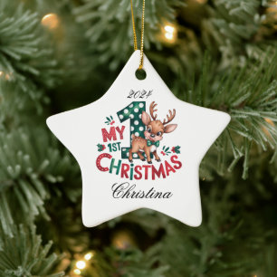 Första julstjärnan i Personligen Julgransprydnad Keramik