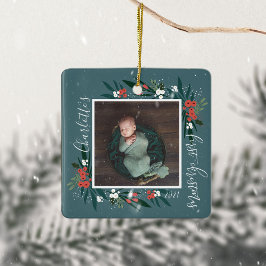 Första jultomten Cranberry & Foliage Baby Photo Julgransprydnad Keramik