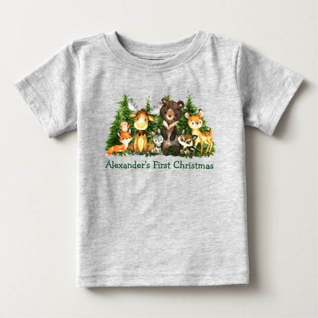 Första jultomten Forest Animals Grått T Shirt (Framsida)