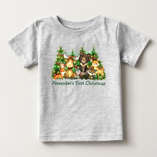 Första jultomten Forest Animals Ljus T Shirt (Framsida)