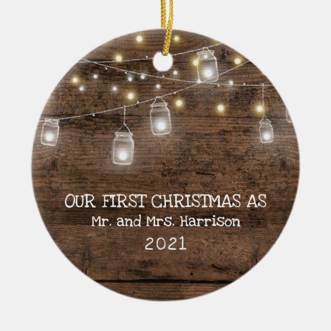 Första jultomten, gift med foto Rustic String Ljus Julgransprydnad Keramik (Framsidan)