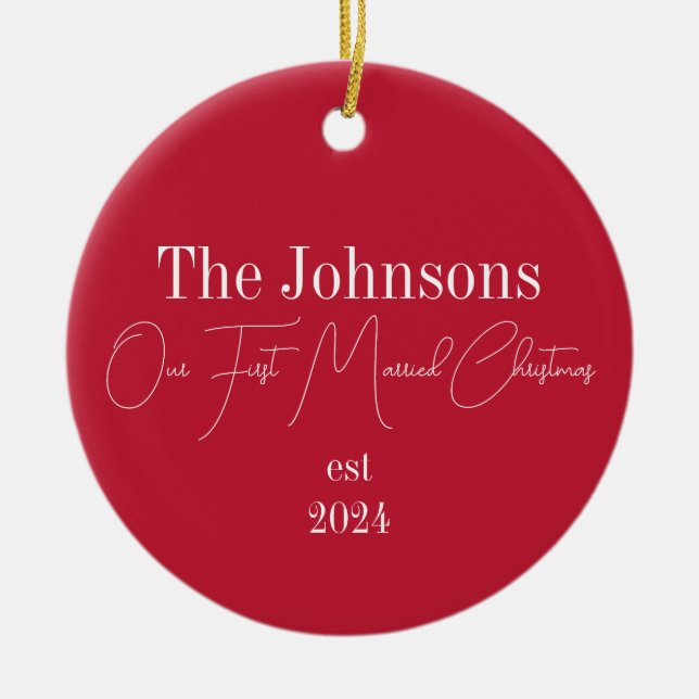 Första jultomten, gift modern typografi julgransprydnad keramik (Framsidan)