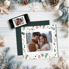 Första jultomten, gift och merry Whimsical Grönt Julkort