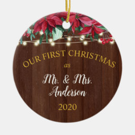 Första jultomten Gift Rustic Poinsettia Ljus Julgransprydnad Keramik