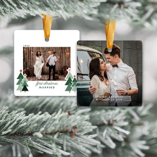 Första jultomten Gift Rustic Träd Photo Julgransprydnad Keramik