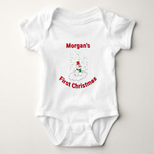 Första jultraditionen Namn Söt snöman Snöflinga T Shirt