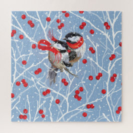 Första julvinter Chickadees Jigszle Puzzle Pussel