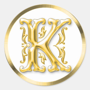 Första K Round Sticker i Guld Runt Klistermärke