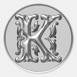 Första K Round Sticker i silver Runt Klistermärke