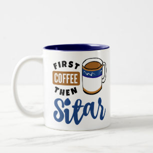Första kaffet och därefter Sitar Music Älskare Två-Tonad Mugg