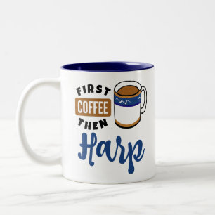Första kaffet och Harp Music Älskare Två-Tonad Mugg