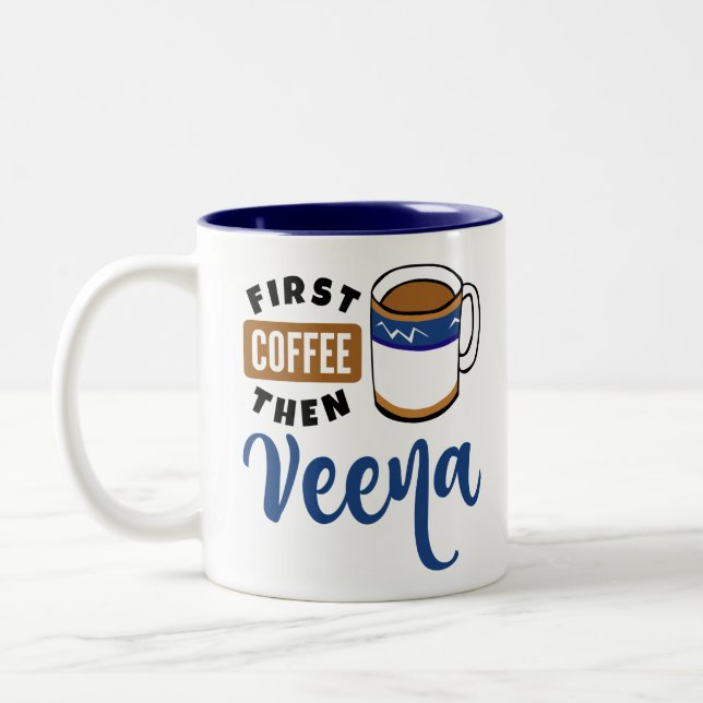 Första kaffet och Veena Music Älskare Två-Tonad Mugg (Vänster)