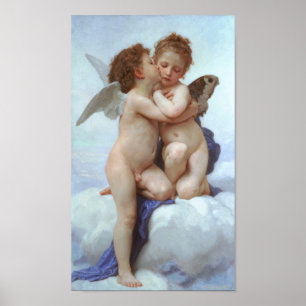 Första Kiss, Kärlek och Psyche, Bouguereau Poster