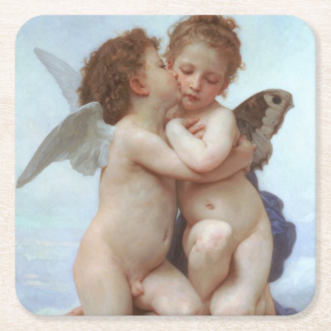 Första Kiss, Kärlek och Psyche, Bouguereau Underlägg Papper Kvadrat (Framsidan)