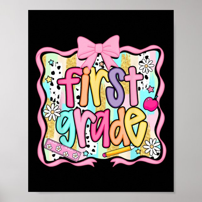 Första Klass Back to school Coquette Rosa Bow Prep Poster (Framsidan)