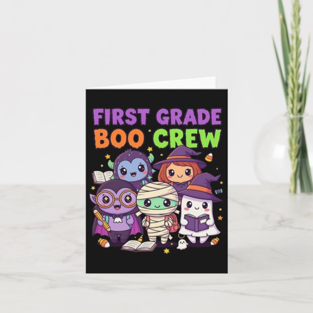 Första Klass Boo Crew Cute Halloween Clroom Design Kort (Framsida)