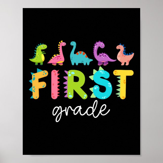 Första Klass-dinosaurier Back to school 1:a Klass  Poster (Framsidan)