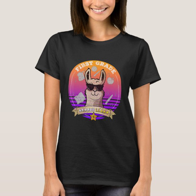 Första Klass: Ingen Prob Llama Distress tillbaka t Shirt (Framsida)