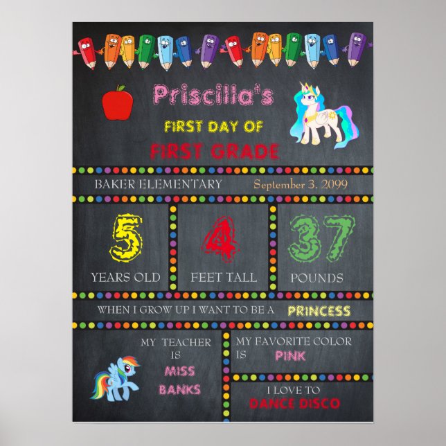 Första Klass-Kindergarten-flickan, skyltskylt Poster (Framsidan)