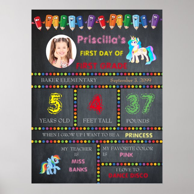 Första Klass Kindergarten,Teckenfoto för kontrollt Poster (Framsidan)