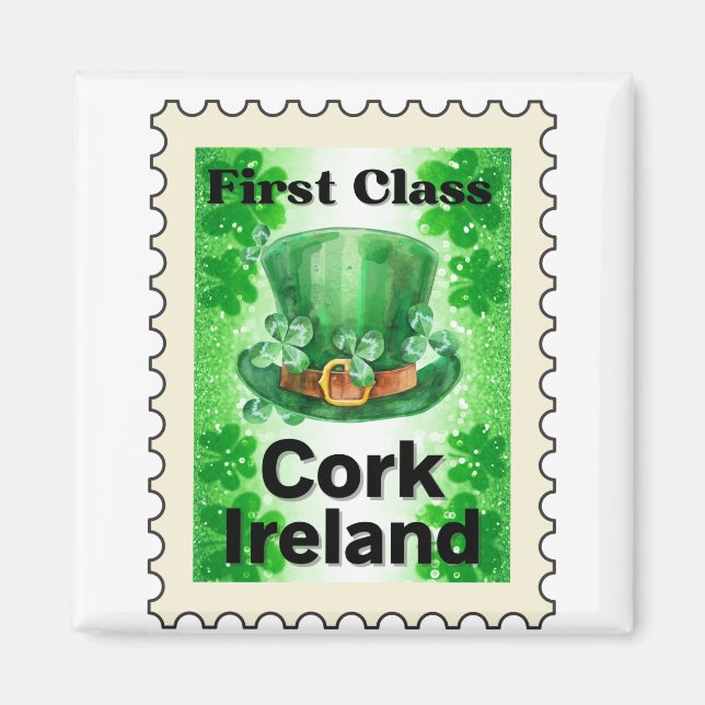 Första klass Kork Irland Frimärke Magnet (Framsidan)