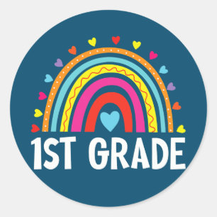 Första Klass Rainbow Back to school-gruppen 1:a Runt Klistermärke