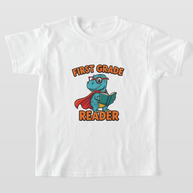 Första Klass Reader T-Rex Dinosaur Back to school T Shirt (Laydown)
