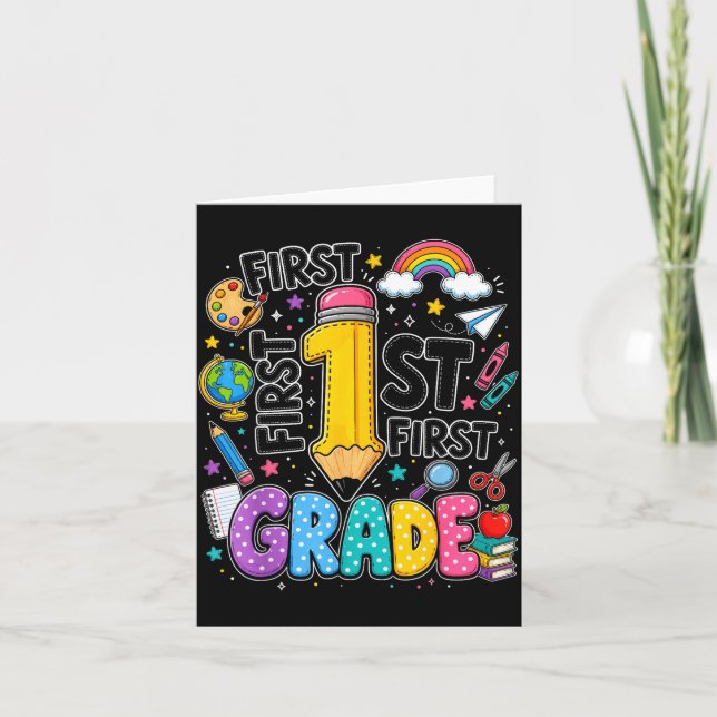 Första klass regnbåge penna tillbaka till skolan  kort (Framsida)