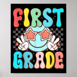 Första klass retro groovy leende ansikte 1:a klass poster