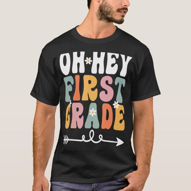Första Klass Retro Groovy Teacher Student 1s T Shirt (Framsida)