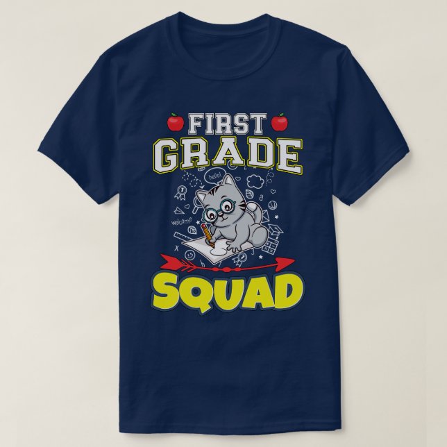 Första Klass Squad Funny Elementary Primary School T Shirt (Design framsida)
