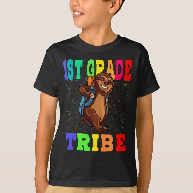 Första Klass-stammen Sloth Back to school T Shirt (Framsida)
