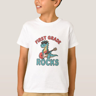 Första Klass Sten Dinosaur Guitar Back to school T Shirt