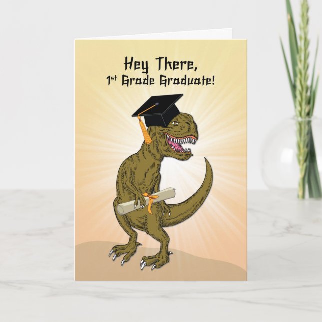 Första Klass Studenten T-Rex Dinosaur Kort (Framsida)