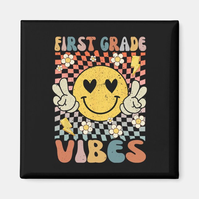 Första Klass Vibes 1:a Klass Retro-läraren 1:a dag Magnet (Framsidan)