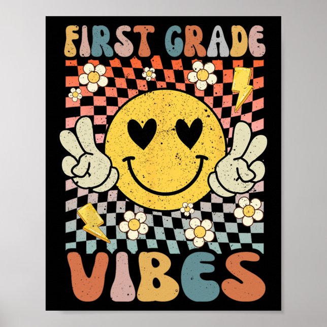 Första Klass Vibes 1:a Klass Retro-läraren 1:a dag Poster (Framsidan)